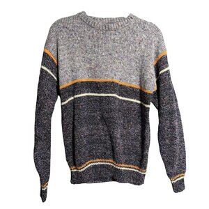 Saxony Wool Blend Colorblock Pullover Sweater Men's Large Gray Blue Winter